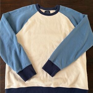 J. Crew Men's Navy, Light Blue and Cream Crewneck Sweat Shirt